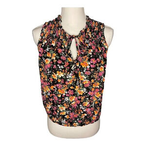 Rachel Zoe Women’s Medium Elastic Floral Sleeveless Black Pink‎ & Orange Top